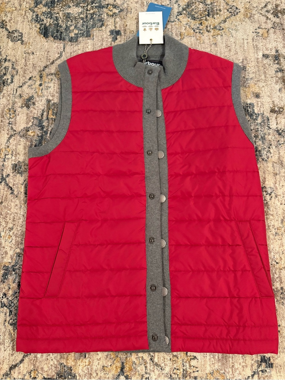 Barbour Jacket Vest Mens Small Weather Comfort Essential Gilet Charcoal Snap Red